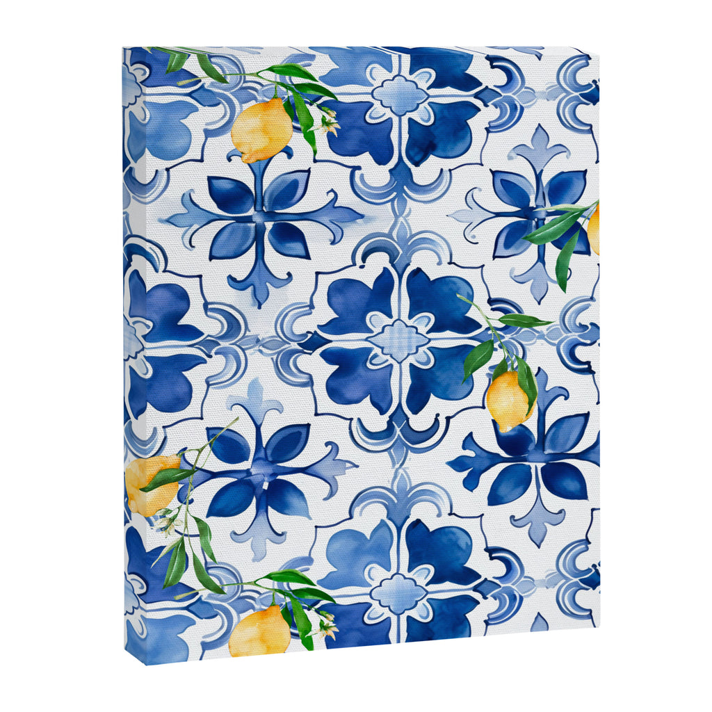 Blue tiles,mosaic,Mediterranean tiles,majolica art ,lemon ,citrus, Canvas Print Gallery Image 6
