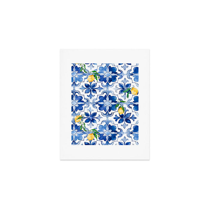 Blue tiles,mosaic,Mediterranean tiles,majolica art ,lemon ,citrus, Art Print Gallery Image 1