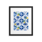 Blue tiles,mosaic,Mediterranean tiles,majolica art ,lemon ,citrus, Framed Art Print Gallery Image 5