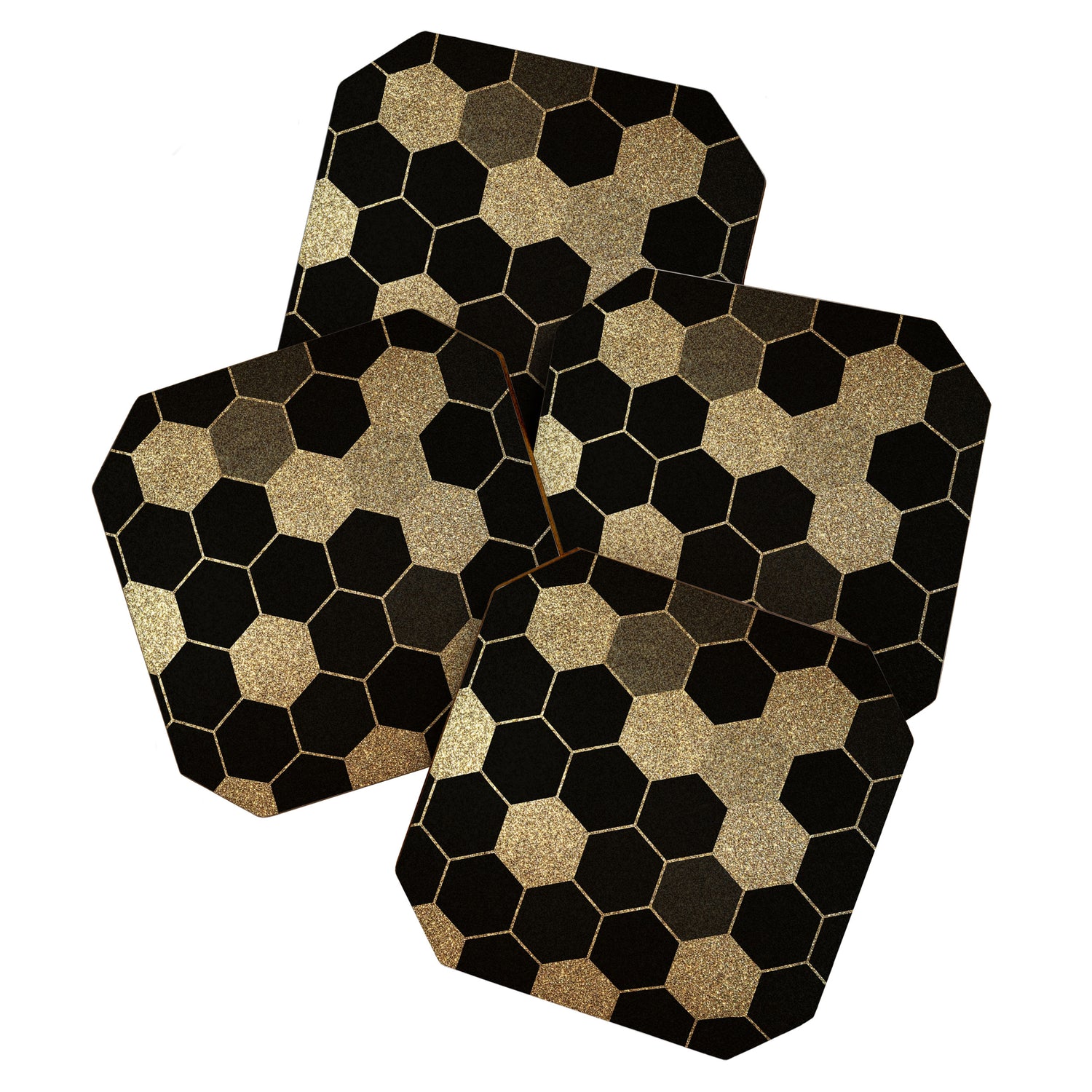 Gold,hexagons ,honeycomb geometric pattern  Coaster Gallery Image 1