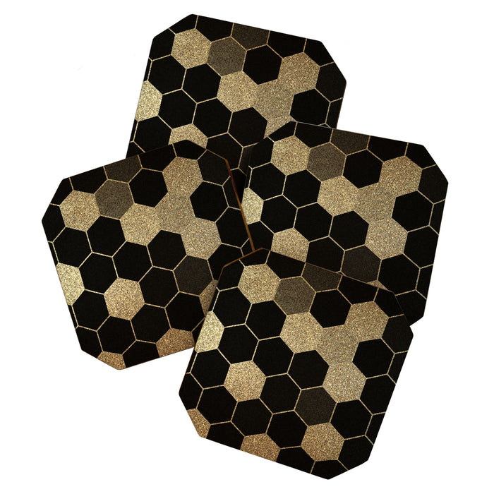 Gold,hexagons ,honeycomb geometric pattern  Coaster Gallery Image 1