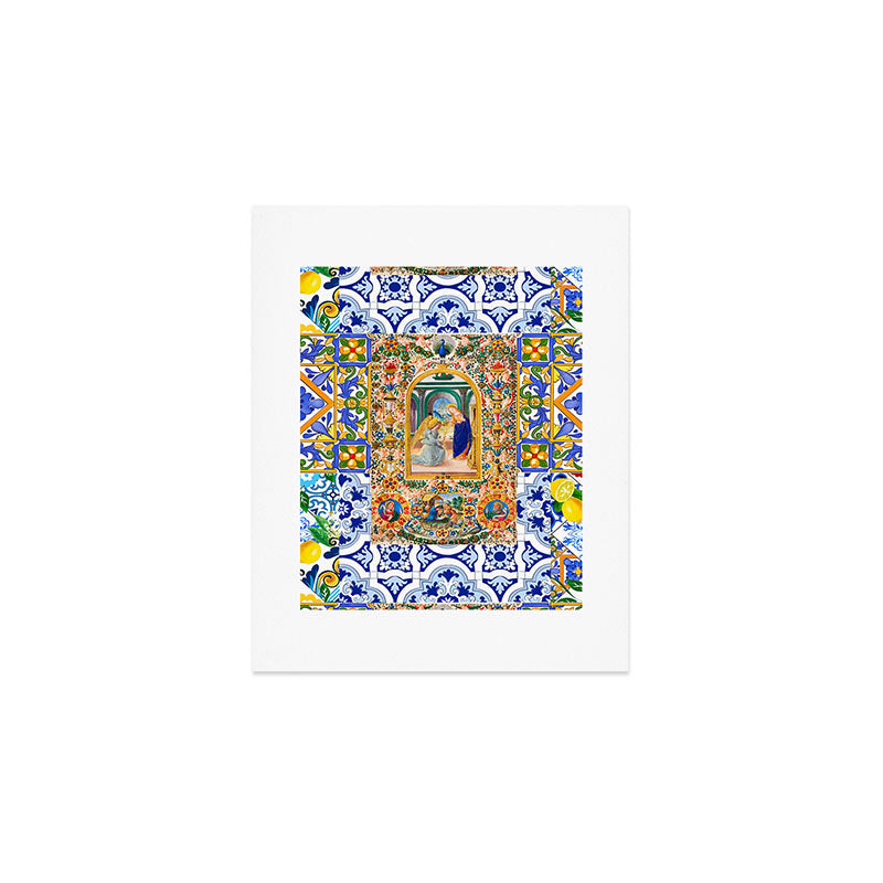 Italian,Sicilian art,holy Mary,Virgin Mary,maiolica,tiles,lemons,Citrus  Art Print Gallery Image 1