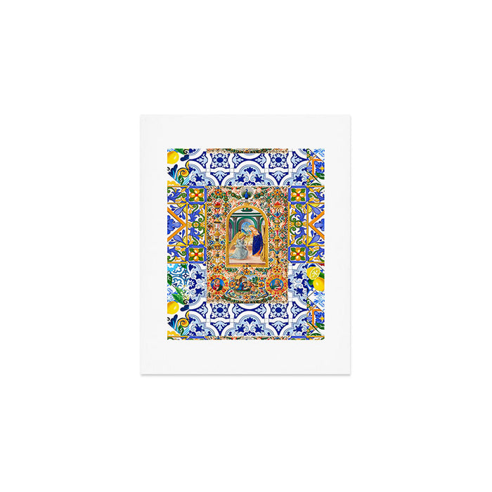 Italian,Sicilian art,holy Mary,Virgin Mary,maiolica,tiles,lemons,Citrus  Art Print Gallery Image 1
