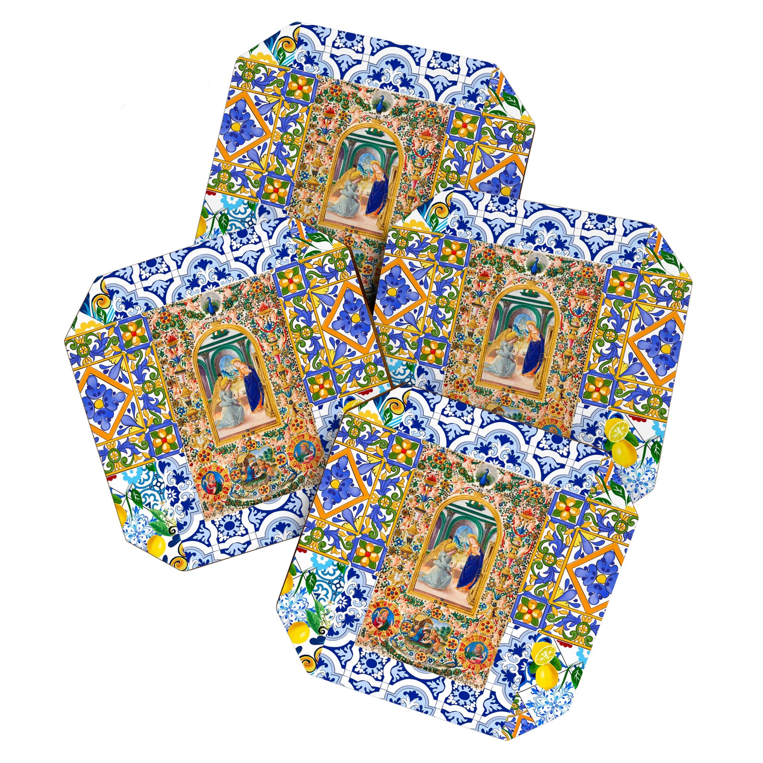 Italian,Sicilian art,holy Mary,Virgin Mary,maiolica,tiles,lemons,Citrus  Coaster Gallery Image 1