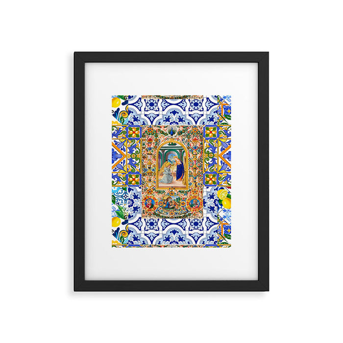 Italian,Sicilian art,holy Mary,Virgin Mary,maiolica,tiles,lemons,Citrus  Framed Art Print Gallery Image 1