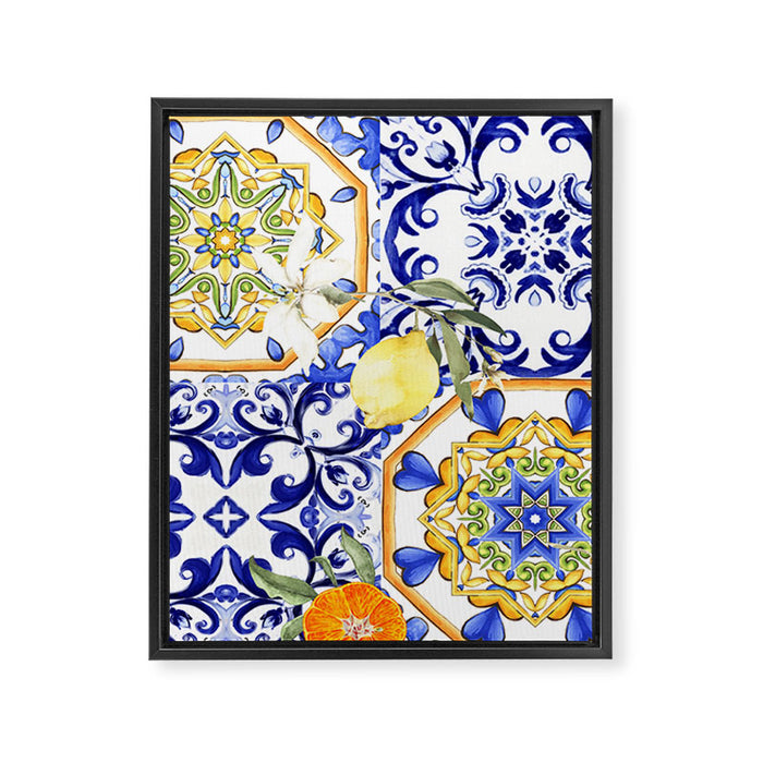 Majolica,summer,lemon,Sicilian style art Framed Canvas Print Gallery Image 1