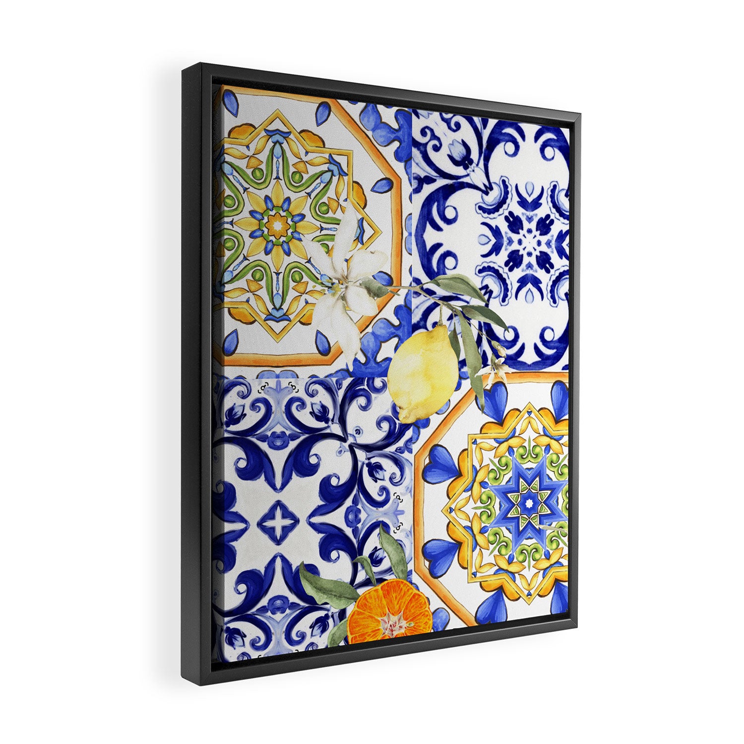 Majolica,summer,lemon,Sicilian style art Framed Canvas Print Gallery Image 2