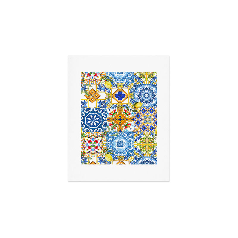 Mediterranean tiles,lemon art,mosaic tiles pattern  Art Print Gallery Image 1