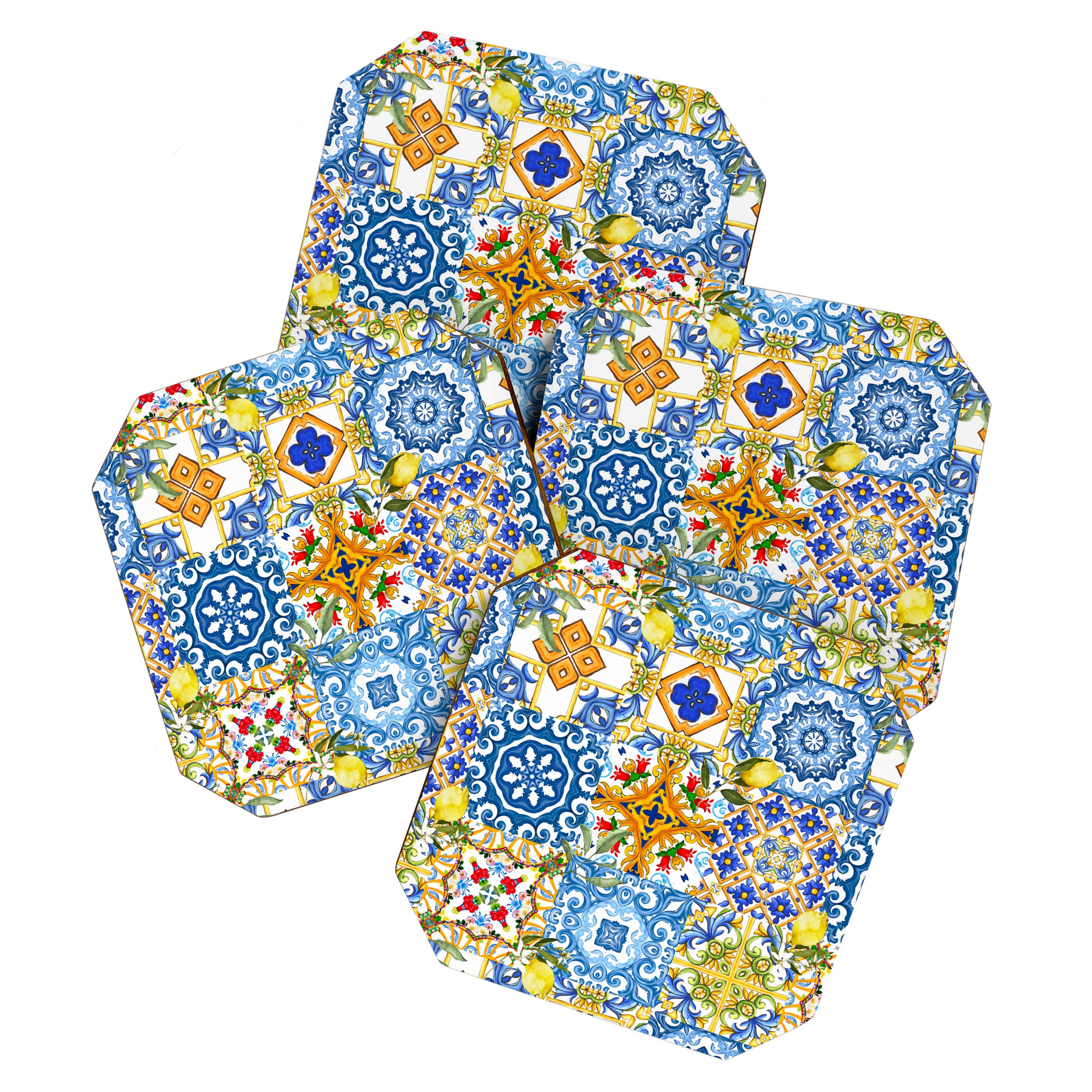 Mediterranean tiles,lemon art,mosaic tiles pattern  Coaster Gallery Image 1