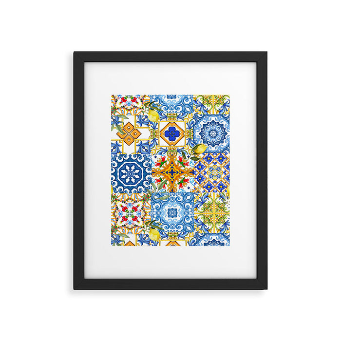 Mediterranean tiles,lemon art,mosaic tiles pattern  Framed Art Print Gallery Image 1