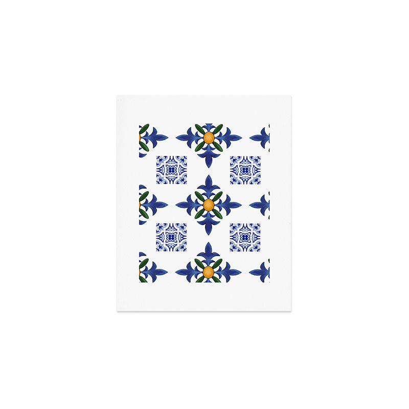 Mosaic,mediterranean,blue tiles art Art Print Gallery Image 1
