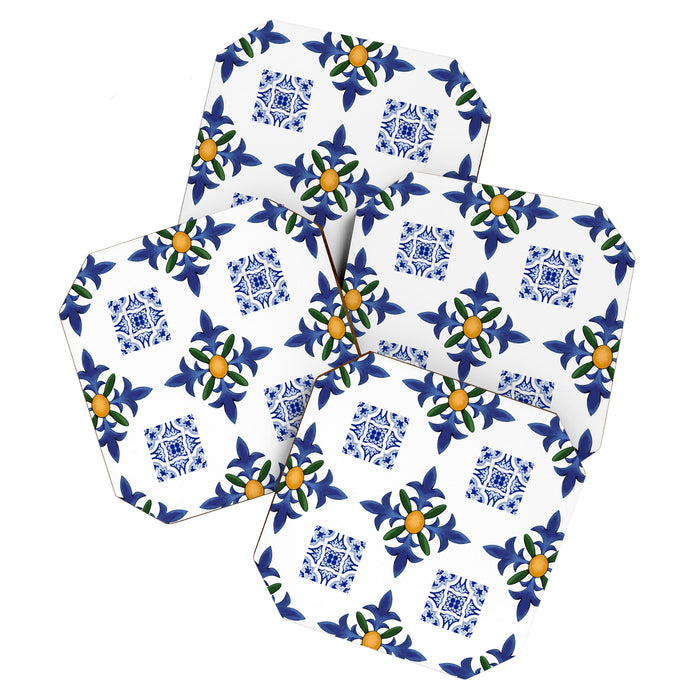 Mosaic,mediterranean,blue tiles art Coaster Gallery Image 1