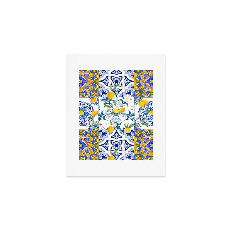 Summer, citrus ,Mediterranean style ,flowers,lemon fruit pattern  Art Print Gallery Image 1
