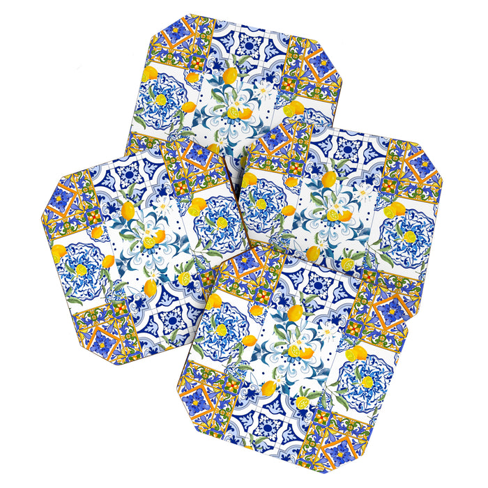 Summer, citrus ,Mediterranean style ,flowers,lemon fruit pattern  Coaster Gallery Image 1