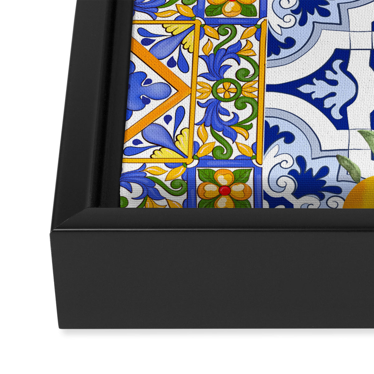 Summer, citrus ,Mediterranean style ,flowers,lemon fruit pattern  Framed Canvas Print Gallery Image 3