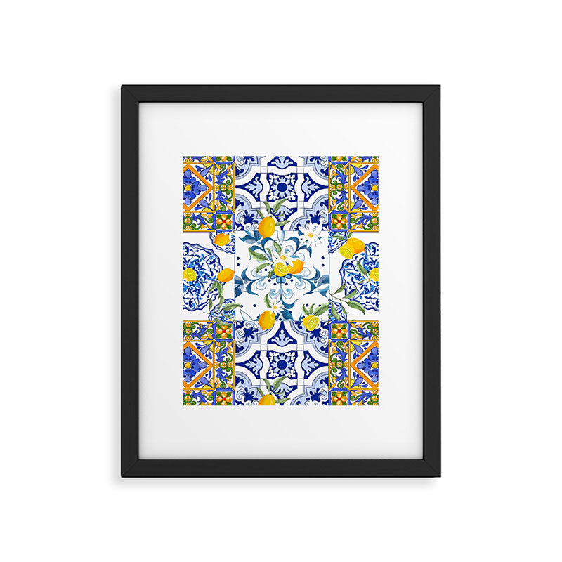 Summer, citrus ,Mediterranean style ,flowers,lemon fruit pattern  Framed Art Print Gallery Image 5