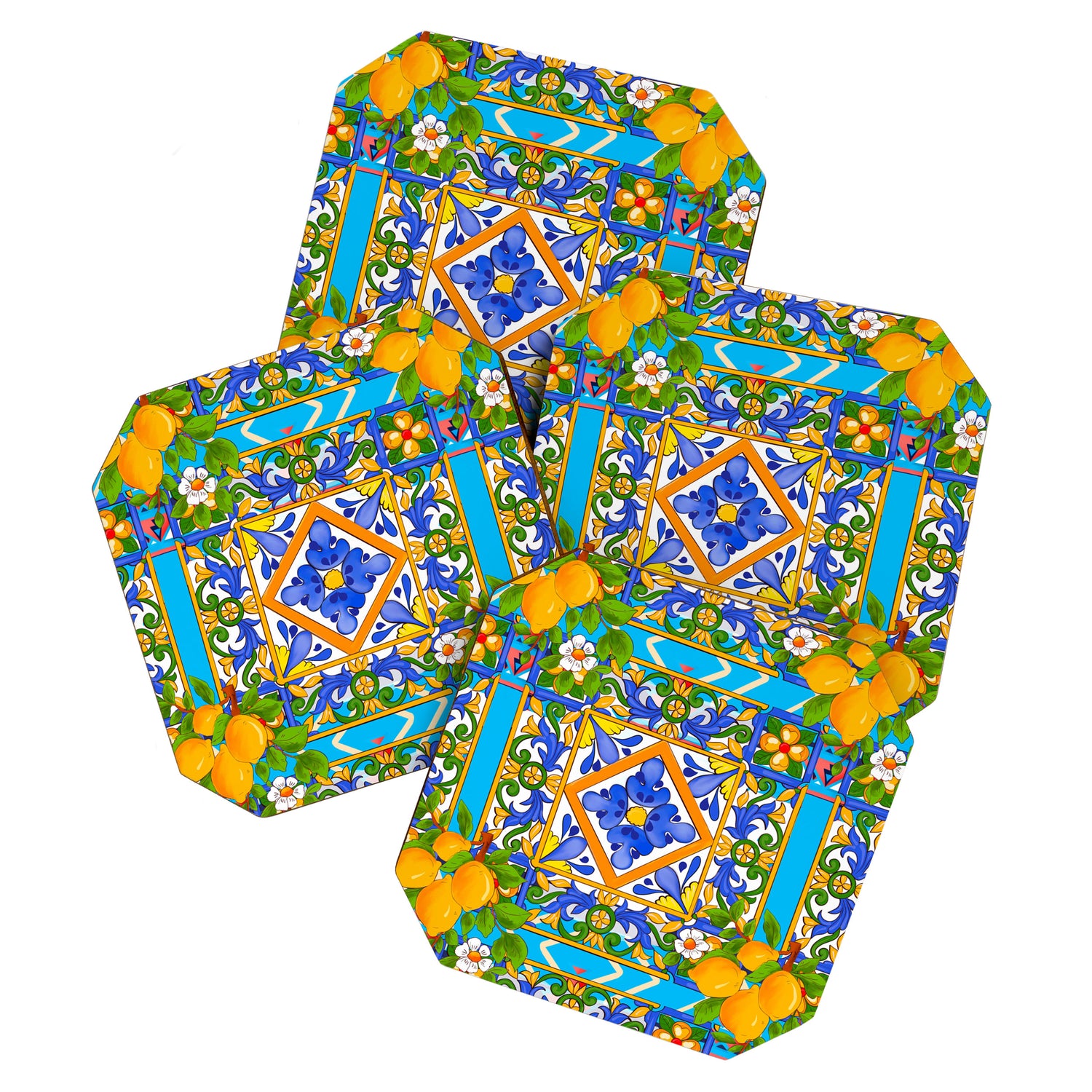 Summer ,Sicilian tiles ,citrus,lemons Mediterranean Pattern  Coaster Gallery Image 1