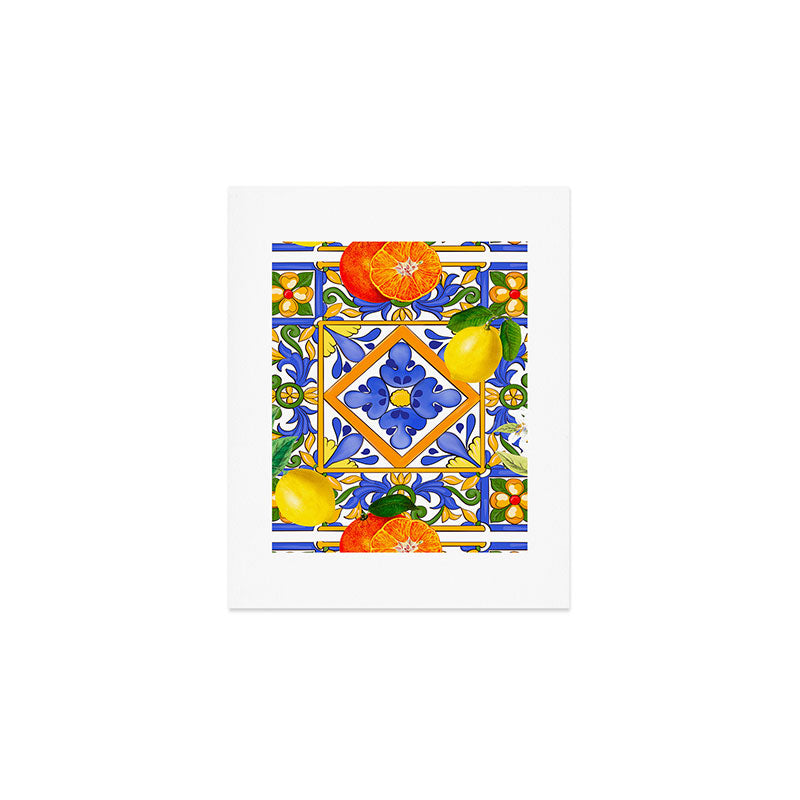 Summer ,Sicilian tiles ,citrus,oranges,majolica,lemons ,Mediterranean  Art Print Gallery Image 1