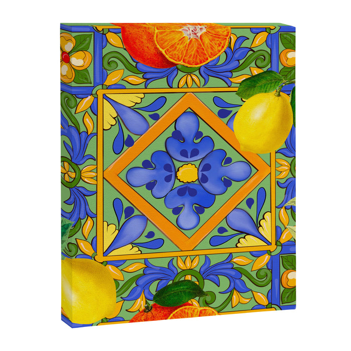 Summer ,Sicilian tiles ,citrus,oranges,majolica,lemons ,Mediterranean  Canvas Print Gallery Image 1