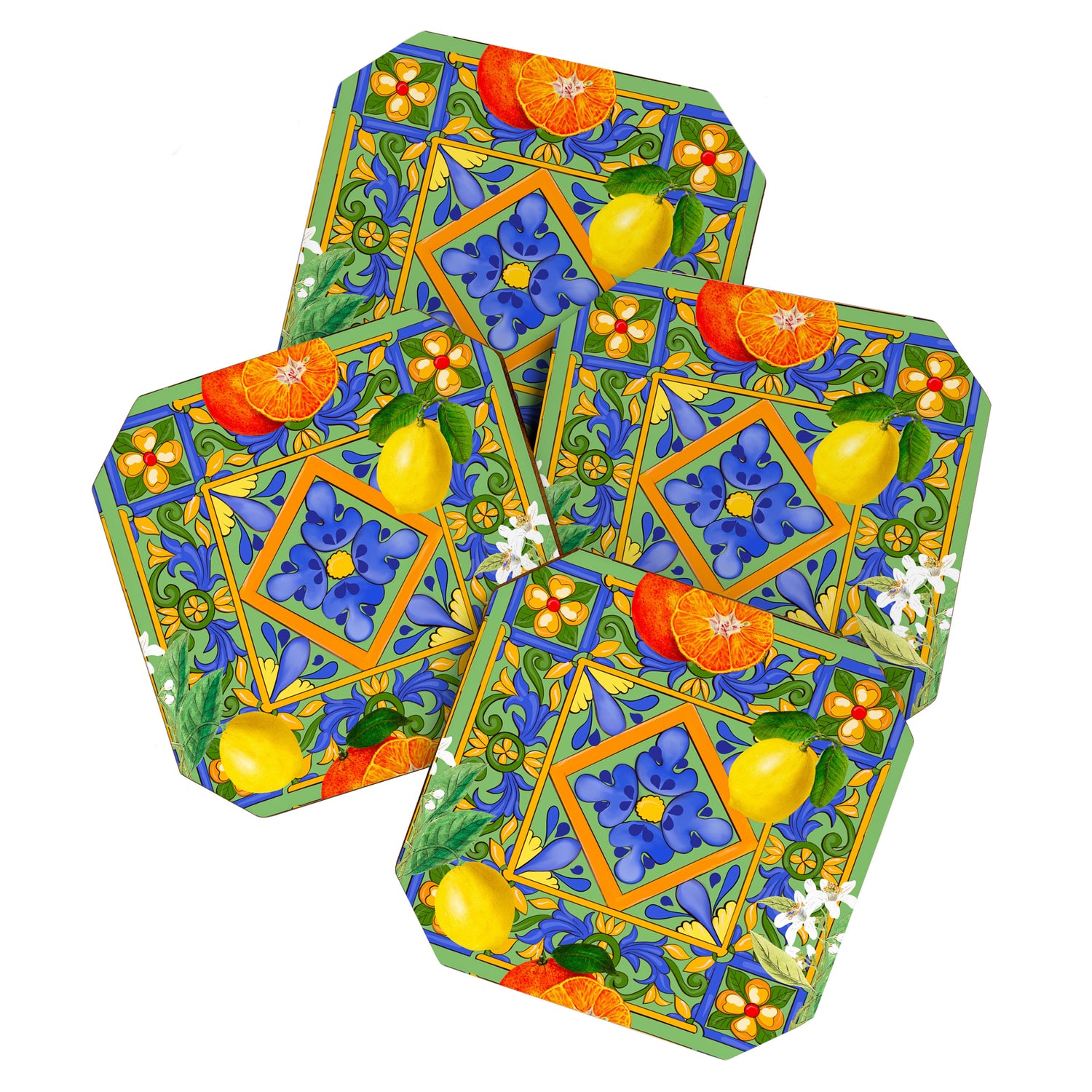 Summer ,Sicilian tiles ,citrus,oranges,majolica,lemons ,Mediterranean  Coaster Gallery Image 1