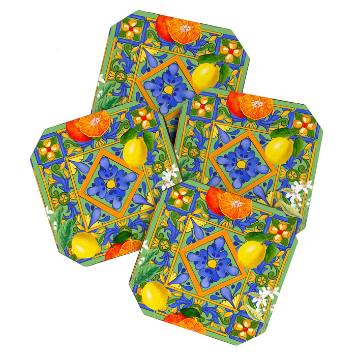 Summer ,Sicilian tiles ,citrus,oranges,majolica,lemons ,Mediterranean  Coaster Gallery Image 1