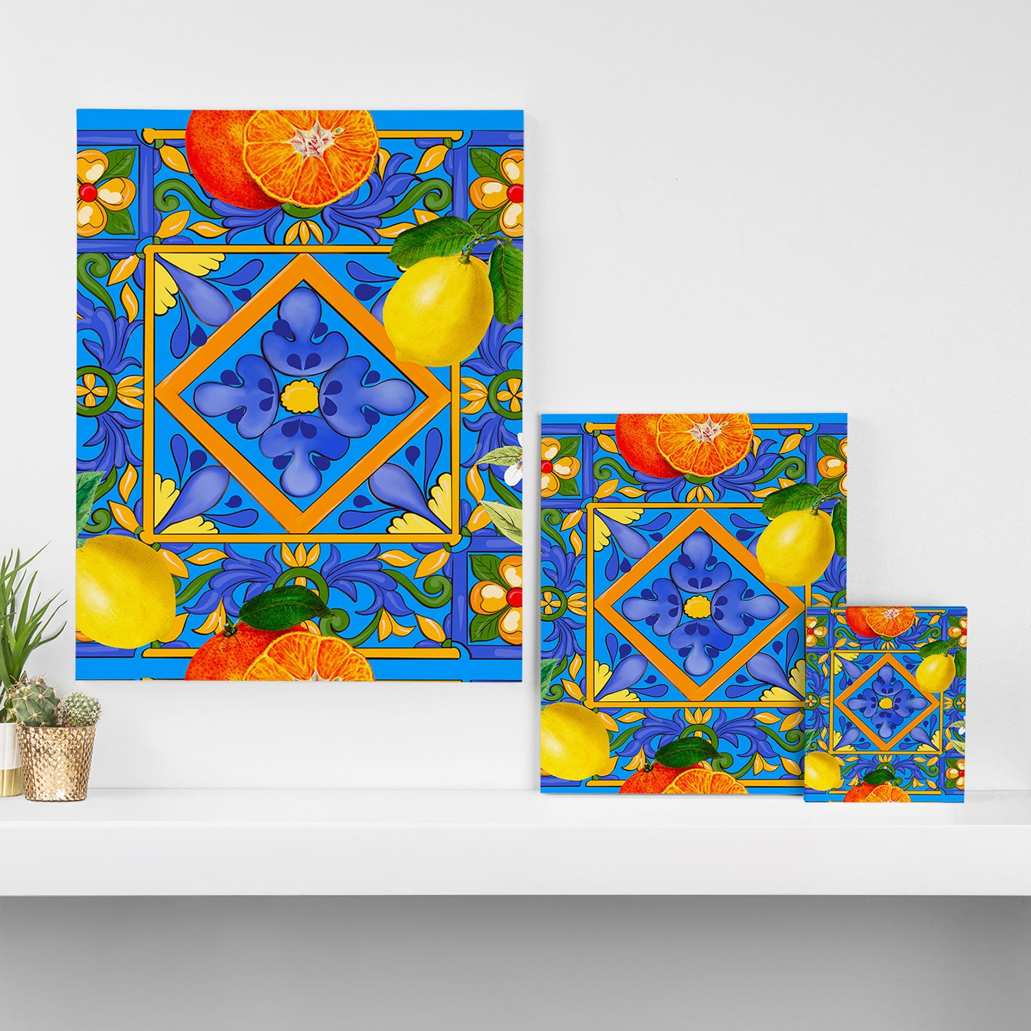 Summer ,Sicilian tiles ,citrus,oranges,majolica,lemons ,Mediterranean  Canvas Print Gallery Image 3