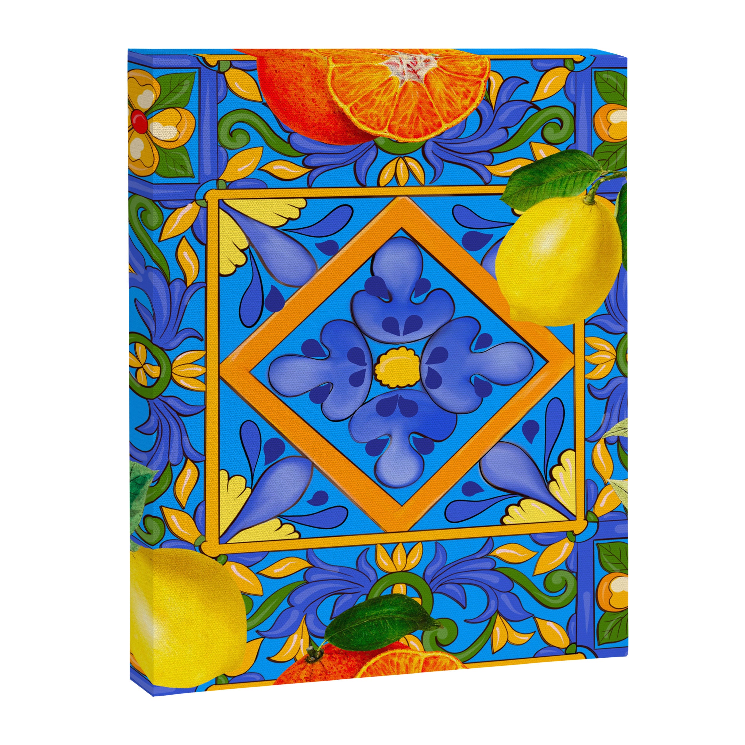 Summer ,Sicilian tiles ,citrus,oranges,majolica,lemons ,Mediterranean  Canvas Print Gallery Image 3