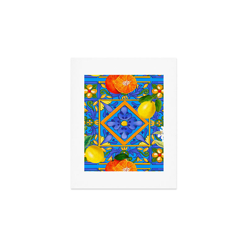 Summer ,Sicilian tiles ,citrus,oranges,majolica,lemons ,Mediterranean  Art Print Gallery Image 1
