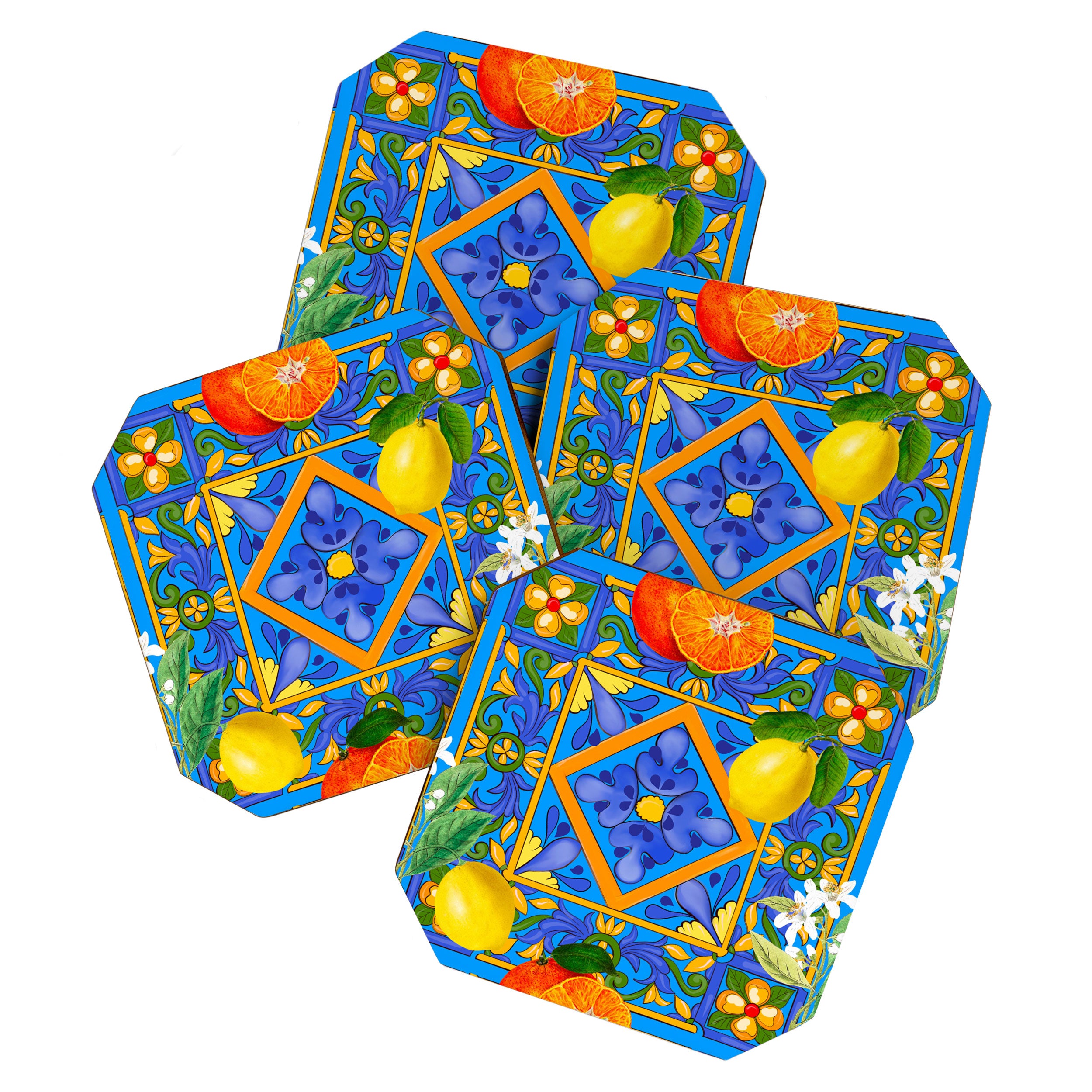 Summer ,Sicilian tiles ,citrus,oranges,majolica,lemons ,Mediterranean  Coaster Gallery Image 1