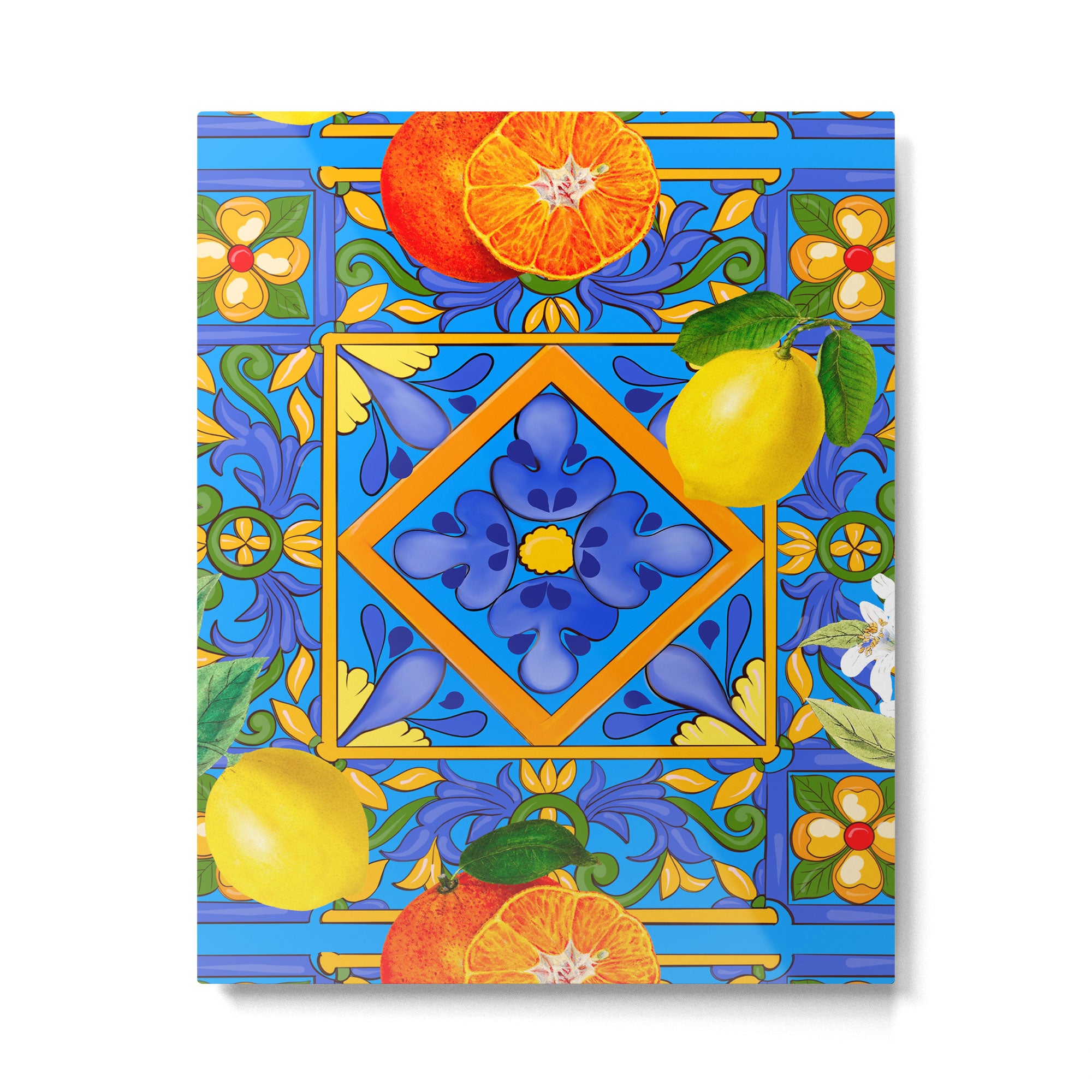 Summer ,Sicilian tiles ,citrus,oranges,majolica,lemons ,Mediterranean  Metal Print Gallery Image 4