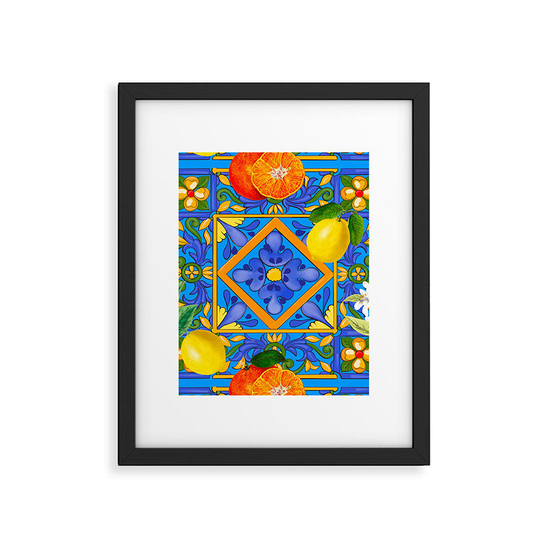Summer ,Sicilian tiles ,citrus,oranges,majolica,lemons ,Mediterranean  Framed Art Print Gallery Image 5