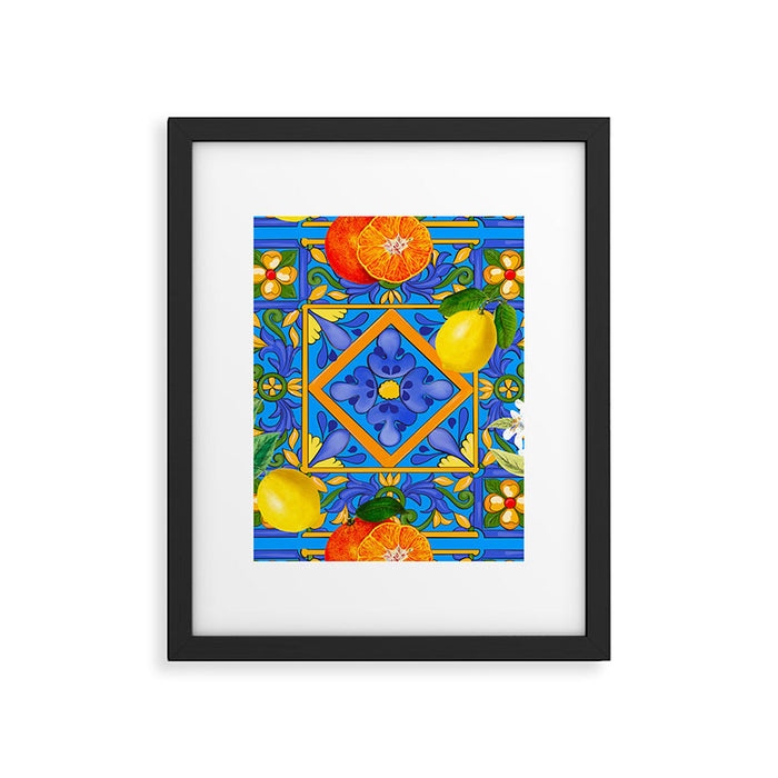 Summer ,Sicilian tiles ,citrus,oranges,majolica,lemons ,Mediterranean  Framed Art Print Gallery Image 1