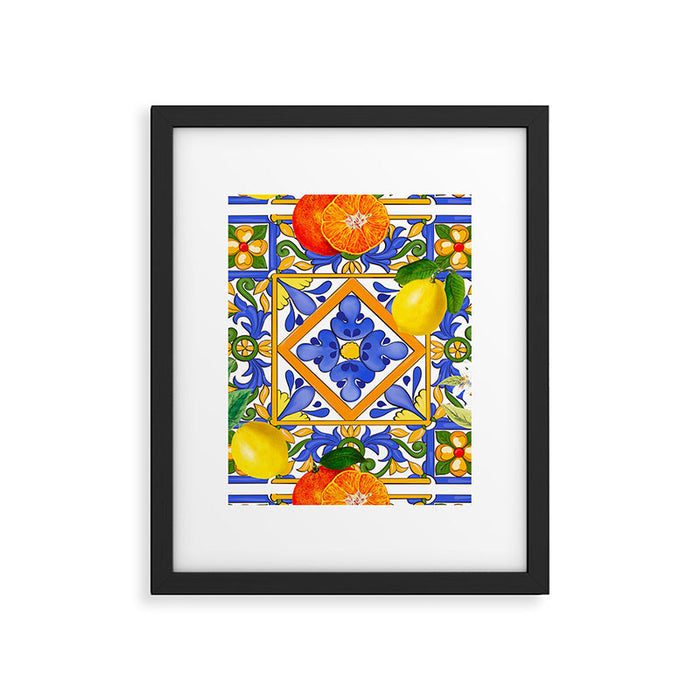 Summer ,Sicilian tiles ,citrus,oranges,majolica,lemons ,Mediterranean  Framed Art Print Gallery Image 1