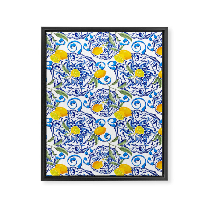 Summer,citrus,Mediterranean style,lemon fruit,simple pattern  Framed Canvas Print Gallery Image 1