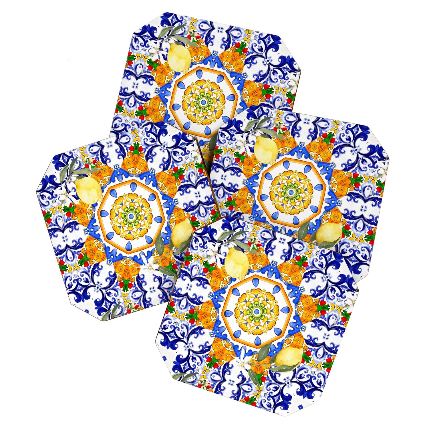 Summer,citrus,mosaic,lemon fruit,Mediterranean art Coaster Gallery Image 1
