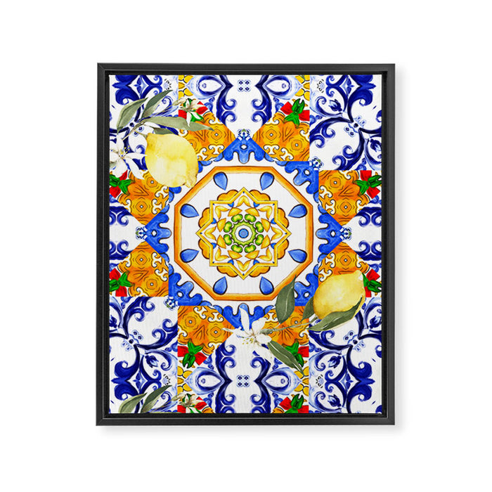 Summer,citrus,mosaic,lemon fruit,Mediterranean art Framed Canvas Print Gallery Image 1