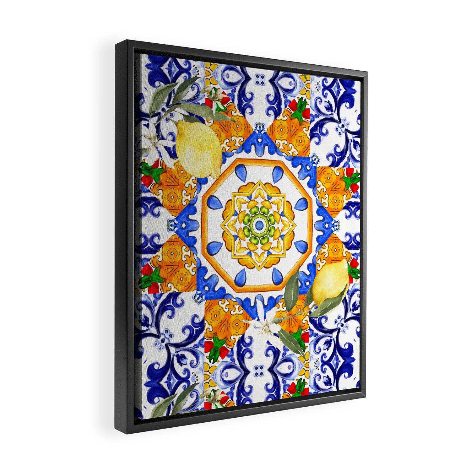 Summer,citrus,mosaic,lemon fruit,Mediterranean art Framed Canvas Print Gallery Image 2