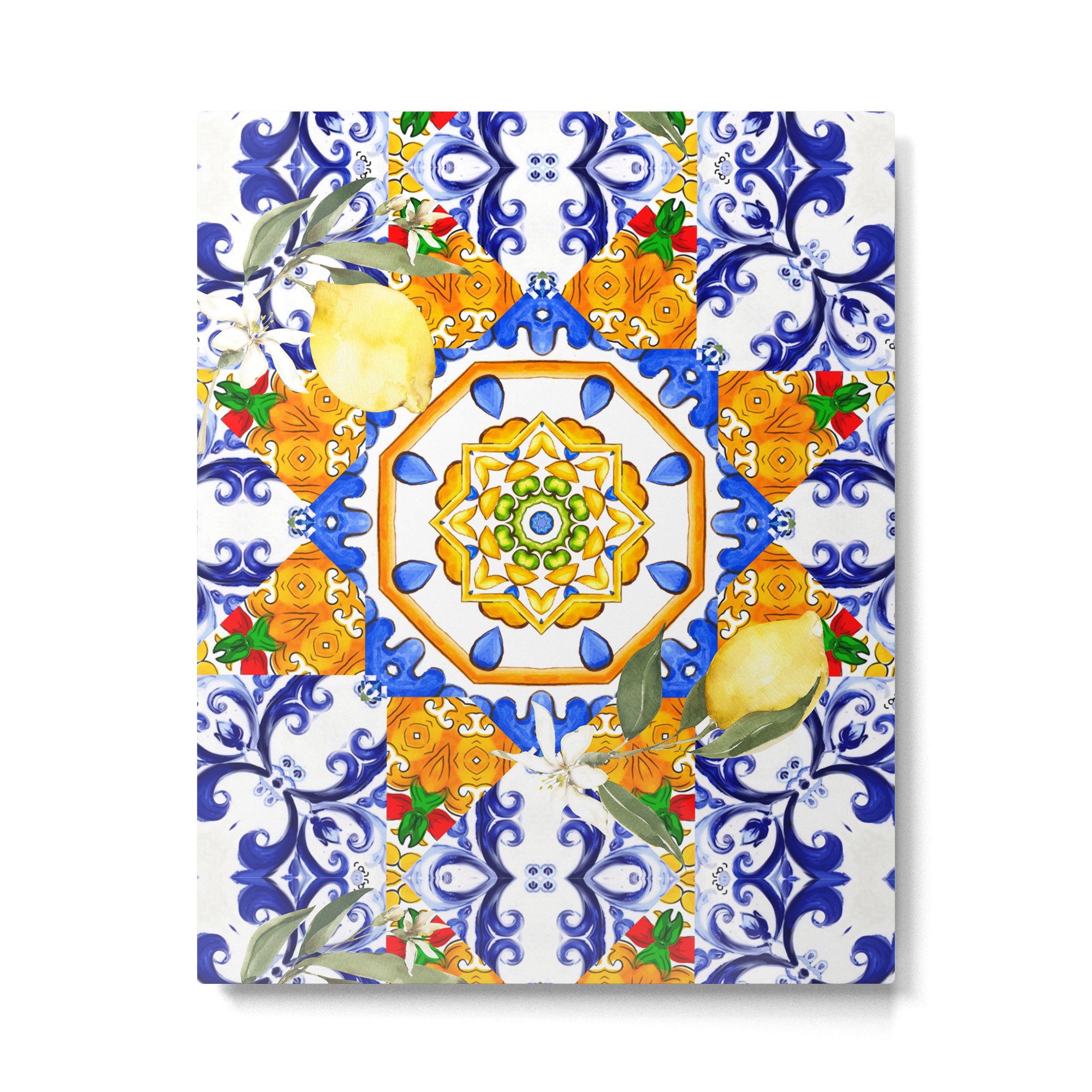 Summer,citrus,mosaic,lemon fruit,Mediterranean art Metal Print Gallery Image 4