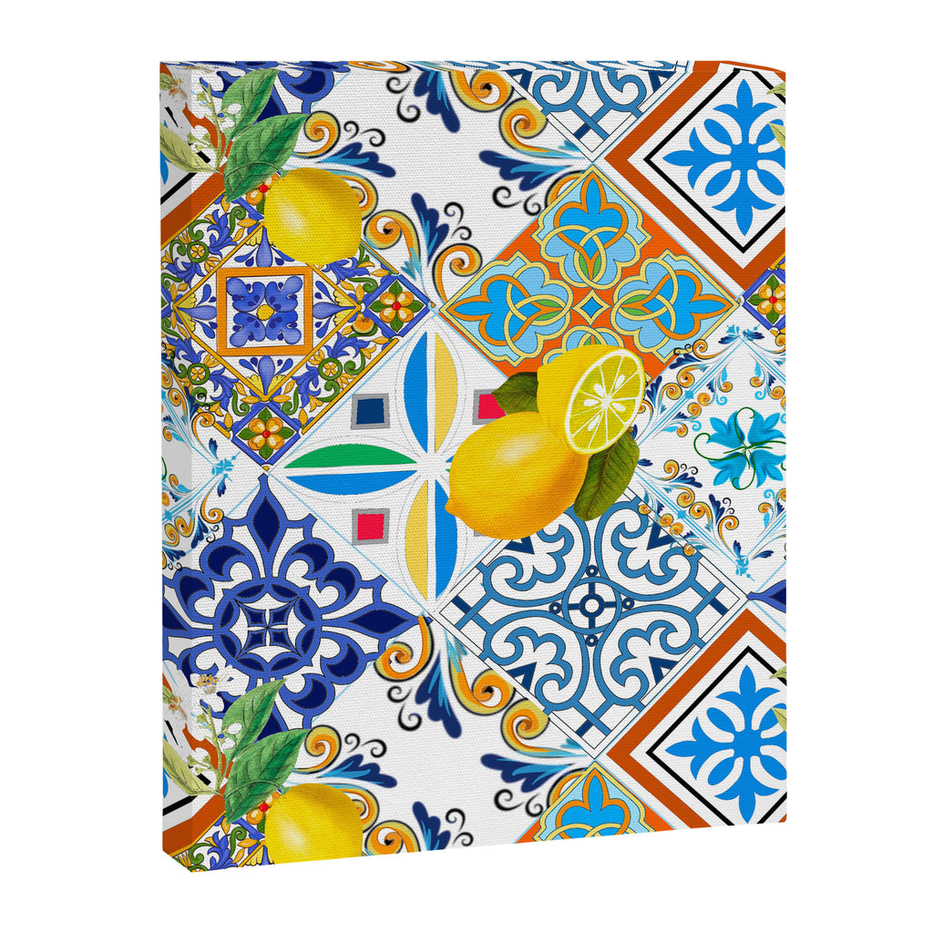Tiles,mosaic,azulejo,quilt,Portuguese,majolica,lemons,citrus. Canvas Print Gallery Image 6