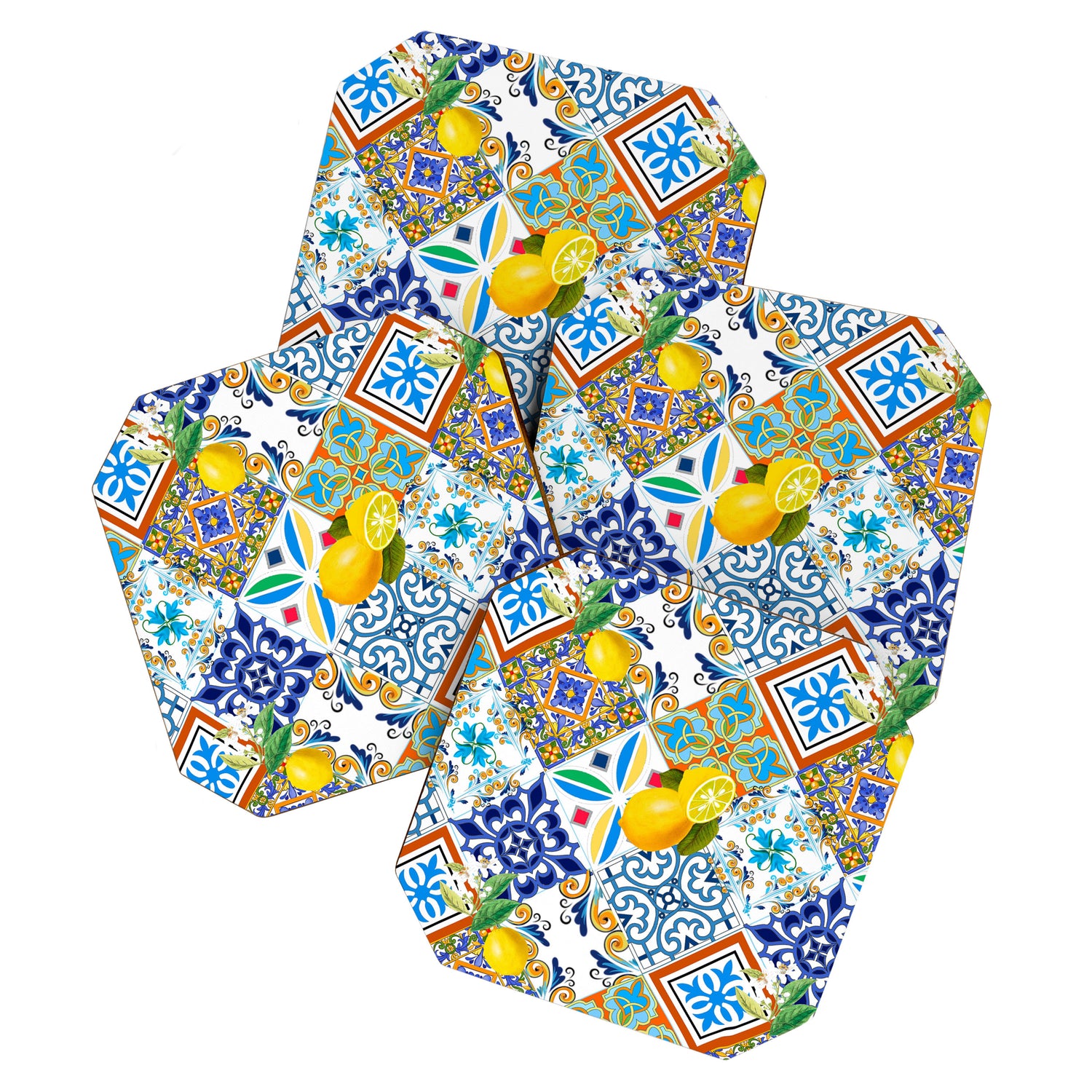 Tiles,mosaic,azulejo,quilt,Portuguese,majolica,lemons,citrus. Coaster Gallery Image 1