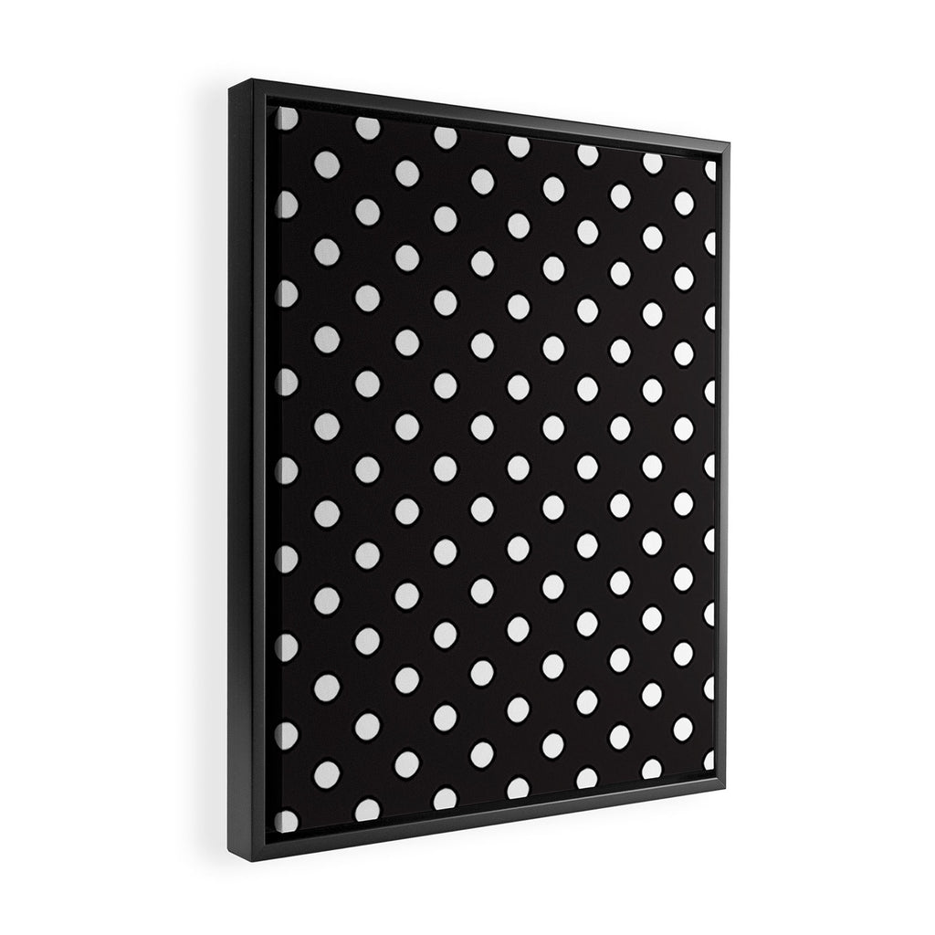 Classic Black & White Polka Dots Pattern Framed Canvas Print Gallery Image 2