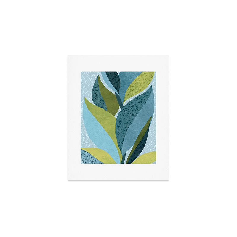 Abstract Maximal Flora in French Blue and Olive Art Print Gallery Image 1