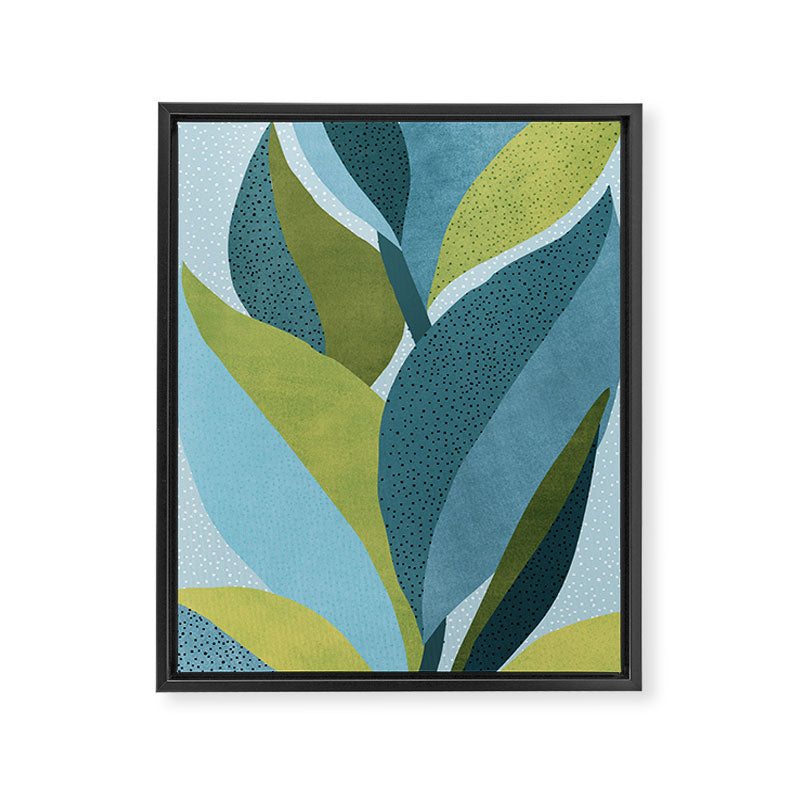 Abstract Maximal Flora in French Blue and Olive Framed Canvas Print Gallery Image 6