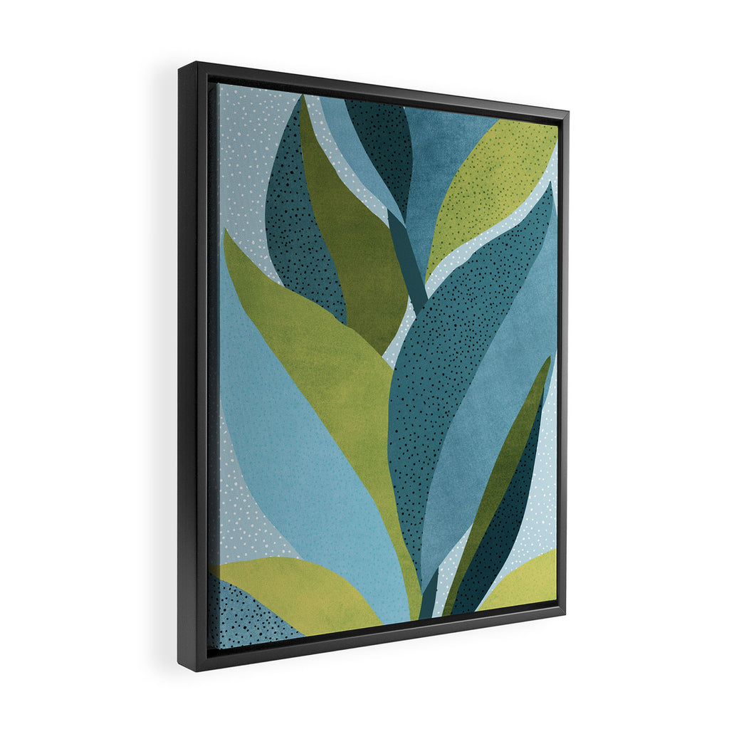 Abstract Maximal Flora in French Blue and Olive Framed Canvas Print Gallery Image 2