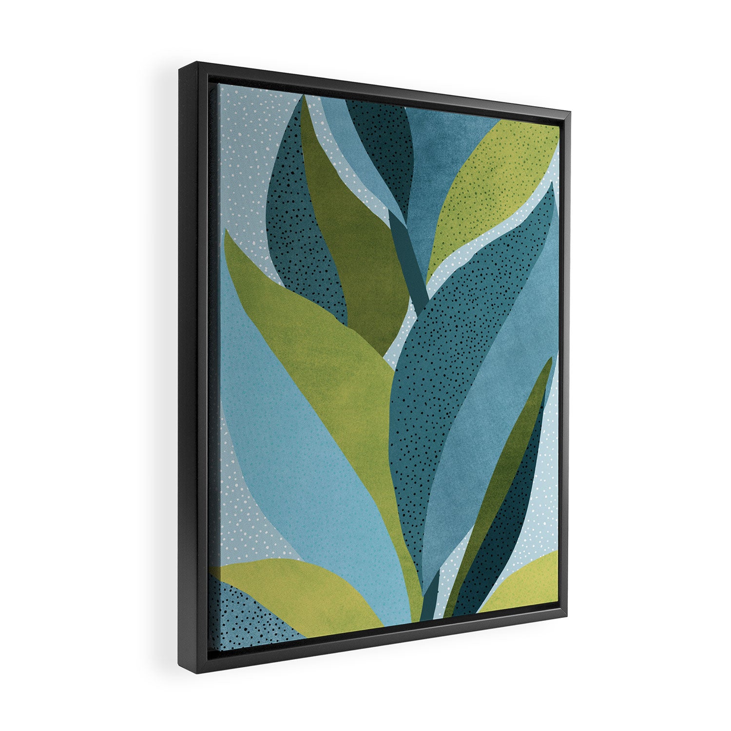 Abstract Maximal Flora in French Blue and Olive Framed Canvas Print Gallery Image 2