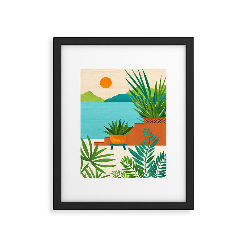 Bali Sunset View in Teal and Orange Framed Art Print Gallery Image 5