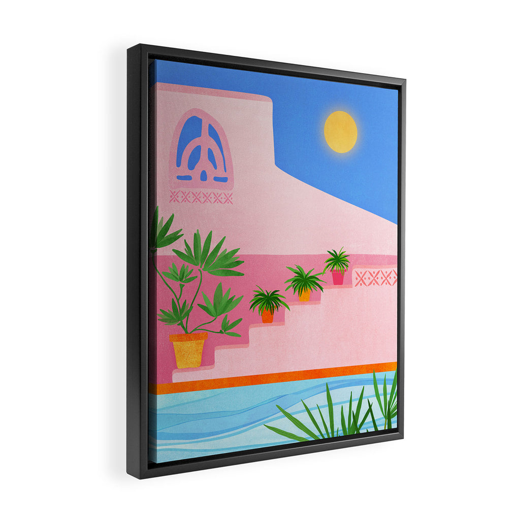 Belize Poolside Colorful Landscape Illustration Framed Canvas Print Gallery Image 2