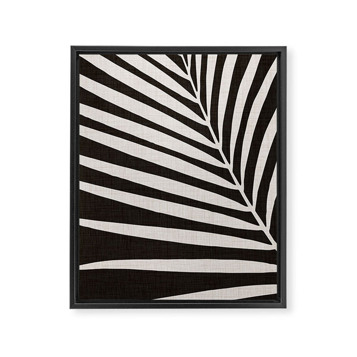Black and White Palm Frond Framed Canvas Print Gallery Image 1