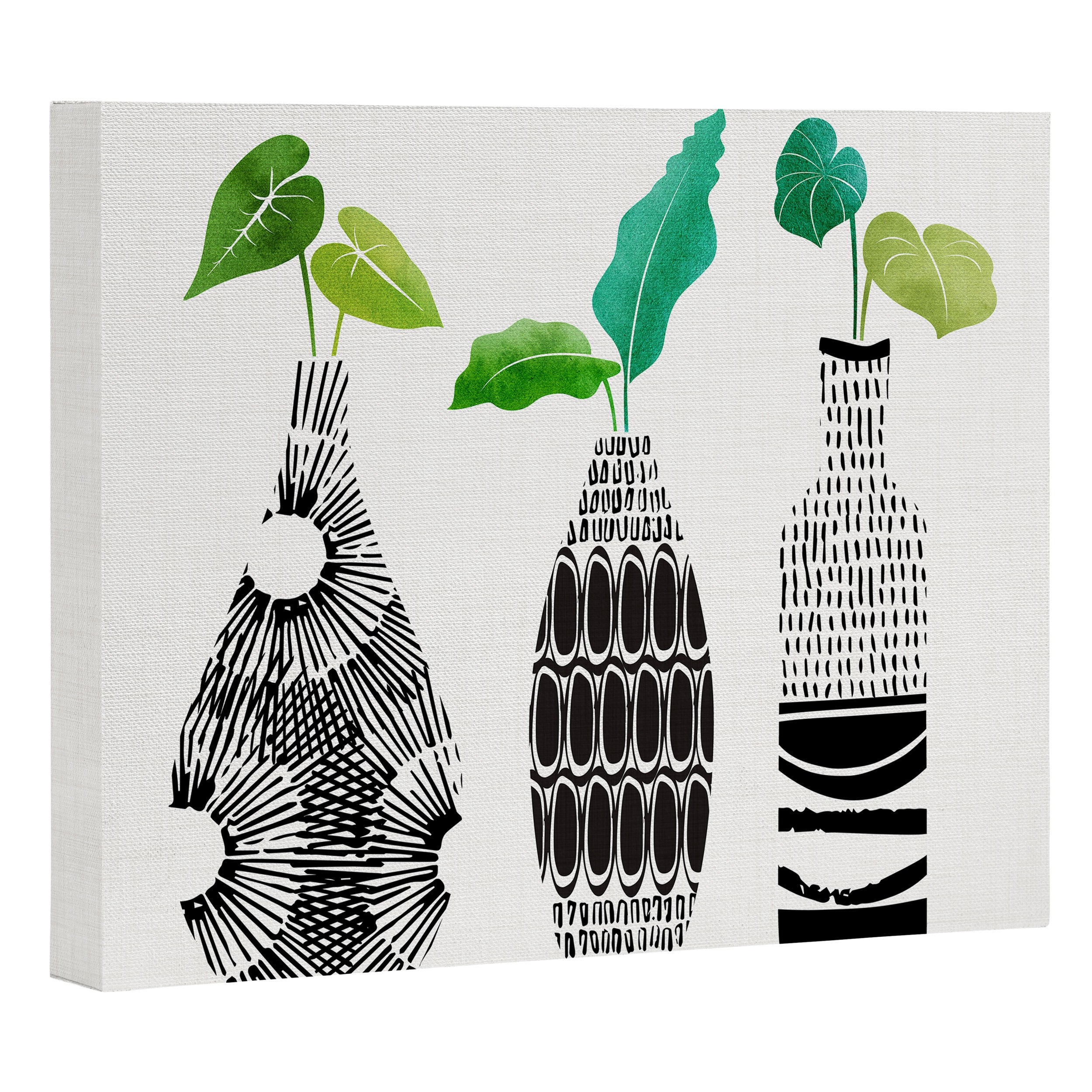 Plants in Black and White Vases Canvas Print Gallery Image 3