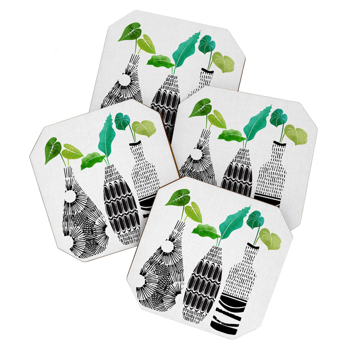Plants in Black and White Vases Coaster Gallery Image 1